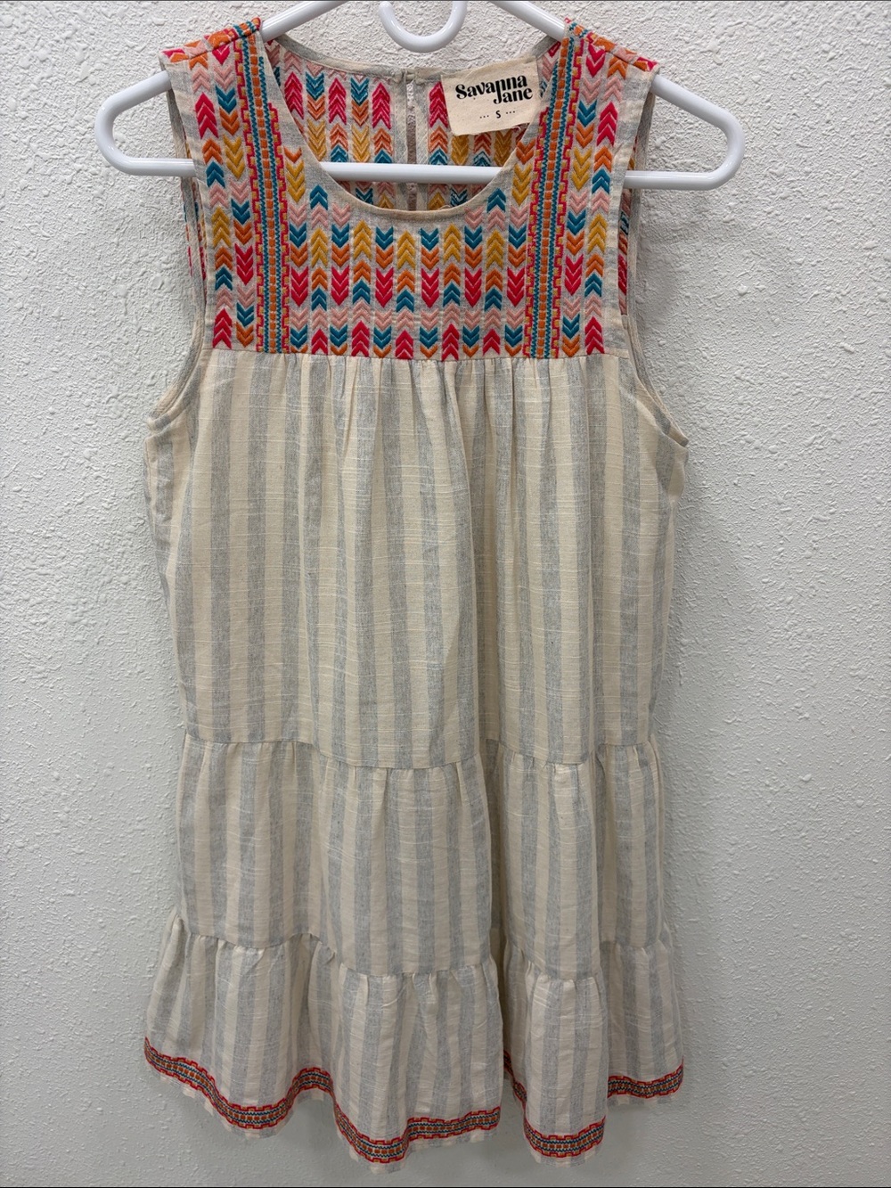 Savanna Jane Tiered Dress Colorful Embroidered Pattern